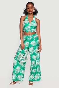 Leaf Print Cropped Tie Back Halter Blazer Vest