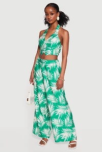 Leaf Print Cropped Tie Back Halter Blazer Vest
