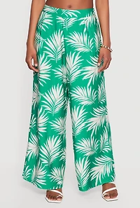 Leaf Print Wide Leg Casual Pants