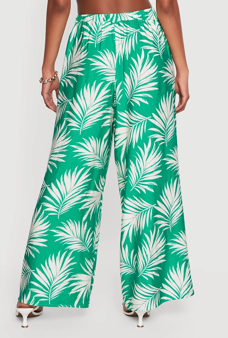 Leaf Print Wide Leg Casual Pants