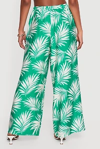 Leaf Print Wide Leg Casual Pants