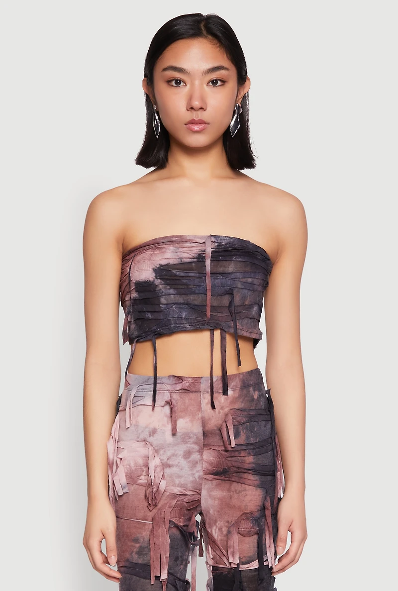 Womens Tie Dye Slashed Bandeau Top, Multi, Size M