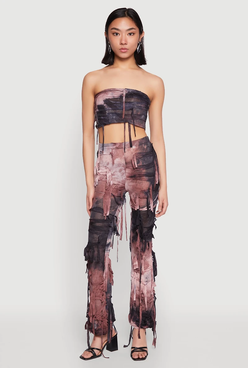 Womens Tie Dye Slashed Bandeau Top, Multi, Size L