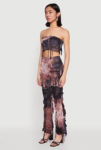 Womens Tie Dye Slashed Bandeau Top, Multi, Size L