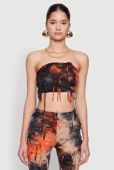 Womens Tie Dye Distressed Bandeau Top, Multi, Size M