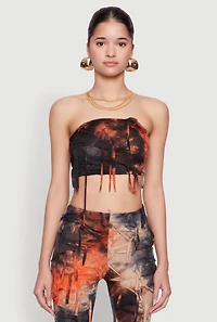 Womens Tie Dye Distressed Bandeau Top, Multi, Size M