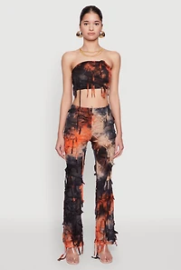 Womens Tie Dye Distressed Bandeau Top, Multi, Size M