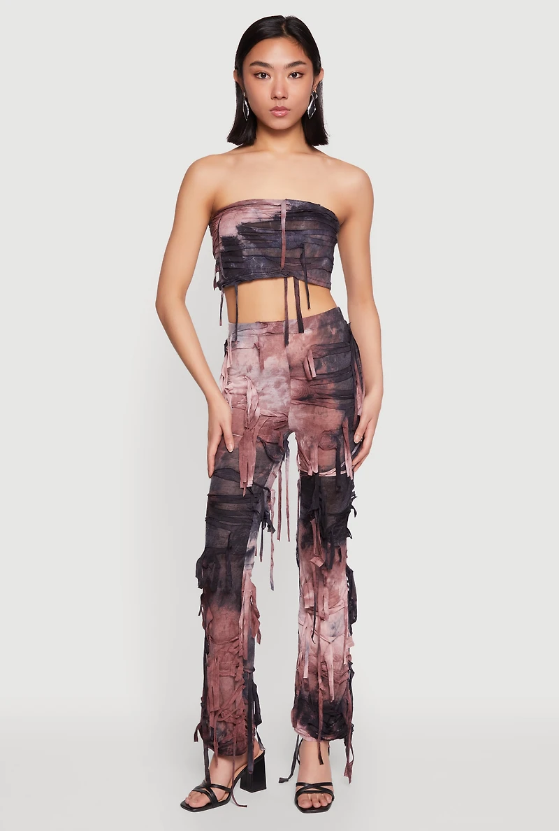 Womens Tie Dye Distressed Flare Pants, Multi,