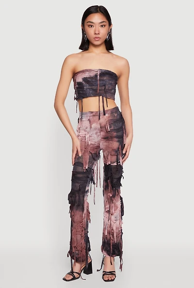 Womens Tie Dye Distressed Flare Pants, Multi,