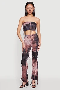 Womens Tie Dye Distressed Flare Pants, Multi,