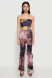 Womens Tie Dye Distressed Flare Pants, Multi,