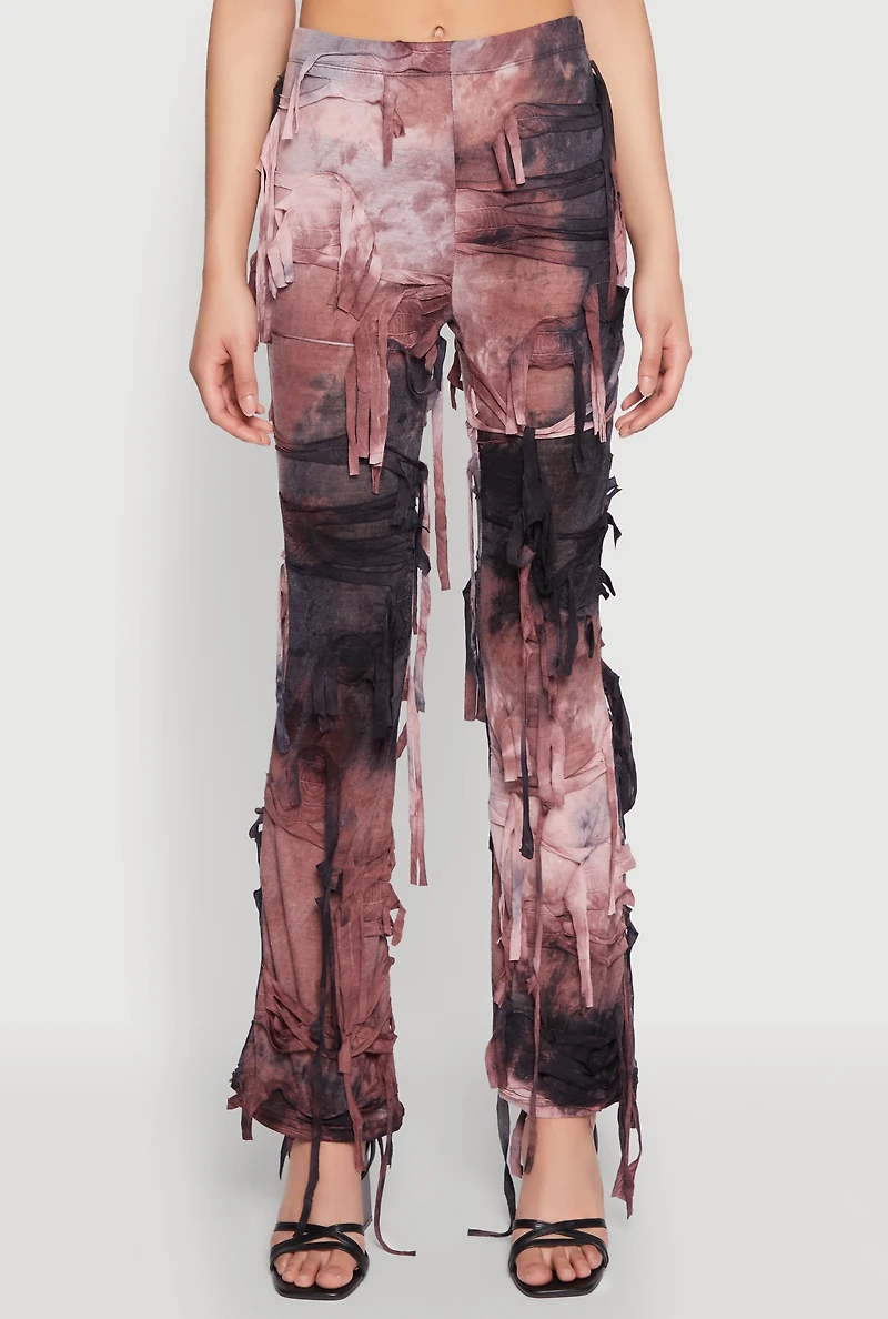 Womens Tie Dye Distressed Flare Pants, Multi,