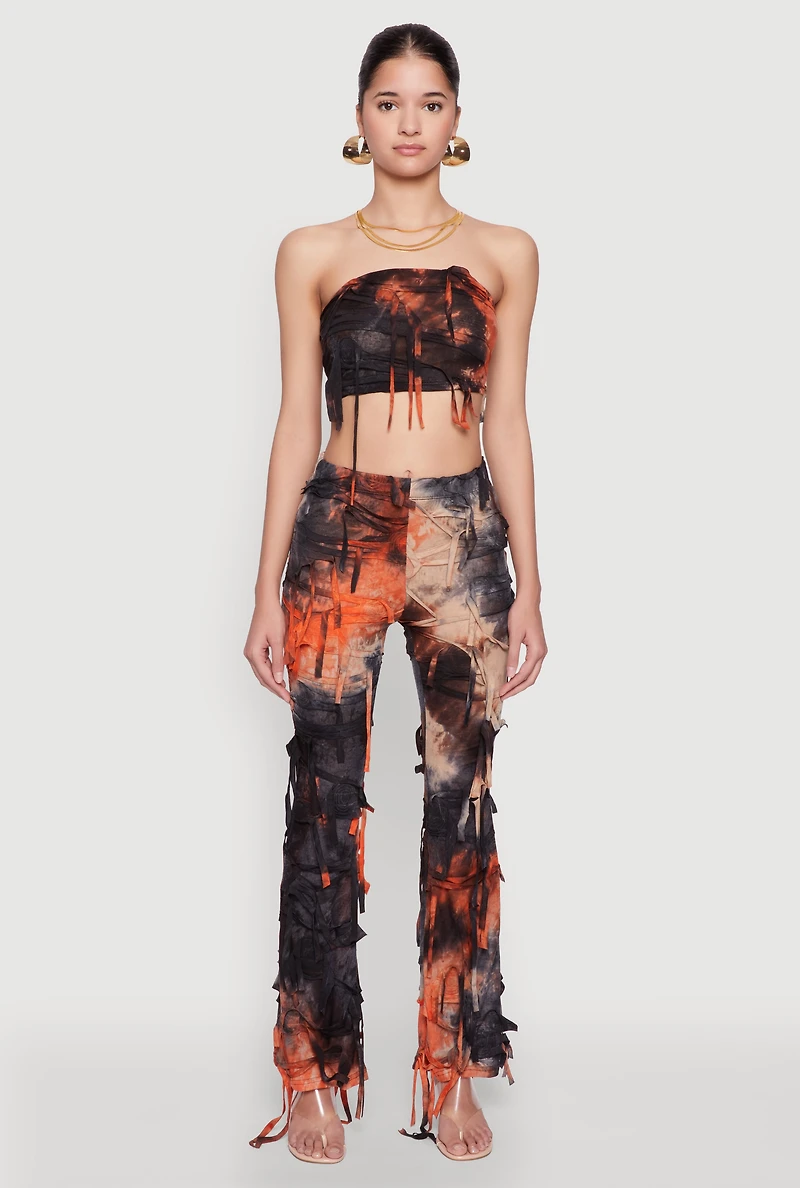 Womens Tie Dye Slashed Flare Pants, Multi, Size M