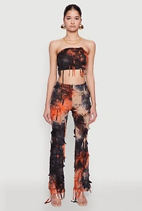 Womens Tie Dye Slashed Flare Pants, Multi, Size M