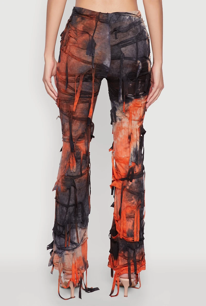 Womens Tie Dye Slashed Flare Pants, Multi, Size M