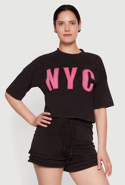 Acid Wash NYC Graphic Cropped Tee