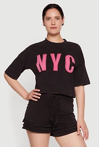 Acid Wash NYC Graphic Cropped Tee