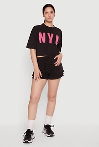 Acid Wash NYC Graphic Cropped Tee