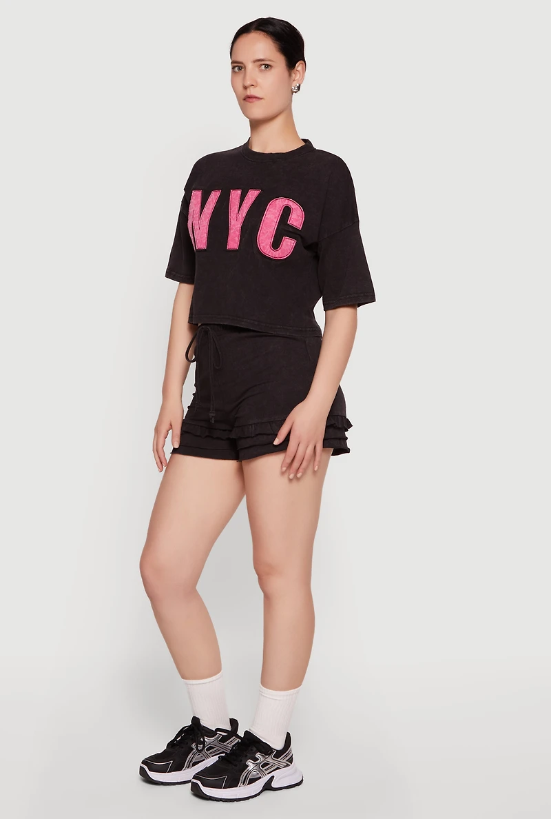 Acid Wash NYC Graphic Cropped Tee