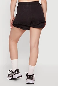Acid Wash High Waisted Ruffle Trim Shorts