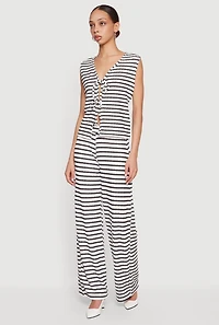 Striped Textured Knit Double Tie Front Top