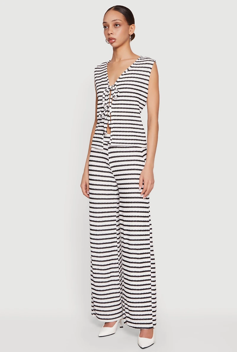 Striped Textured Knit Pull On Pants