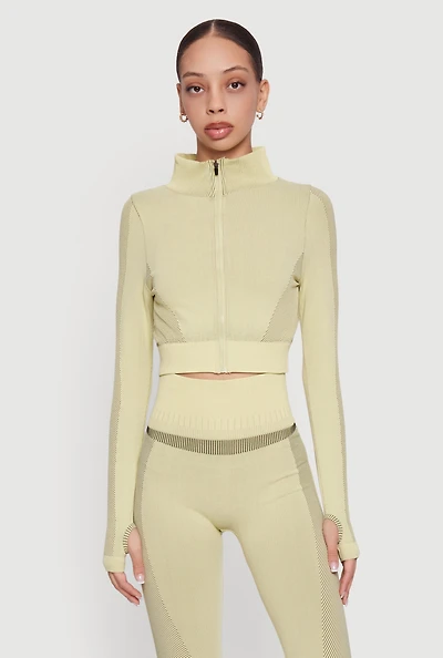 Striped Detail Seamless Cropped Active Jacket