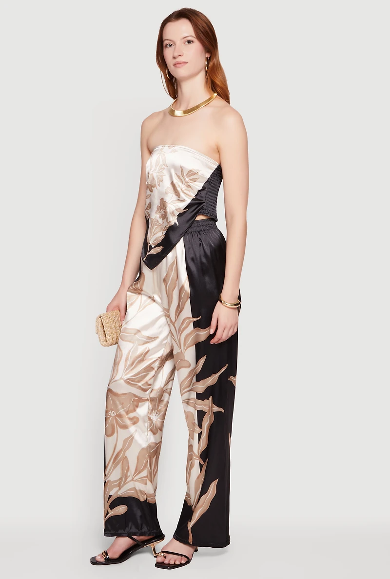 Satin Floral Handkerchief Hem Tube Top