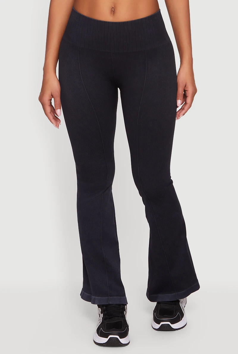 Acid Wash Seamless Pull On Flare Pants