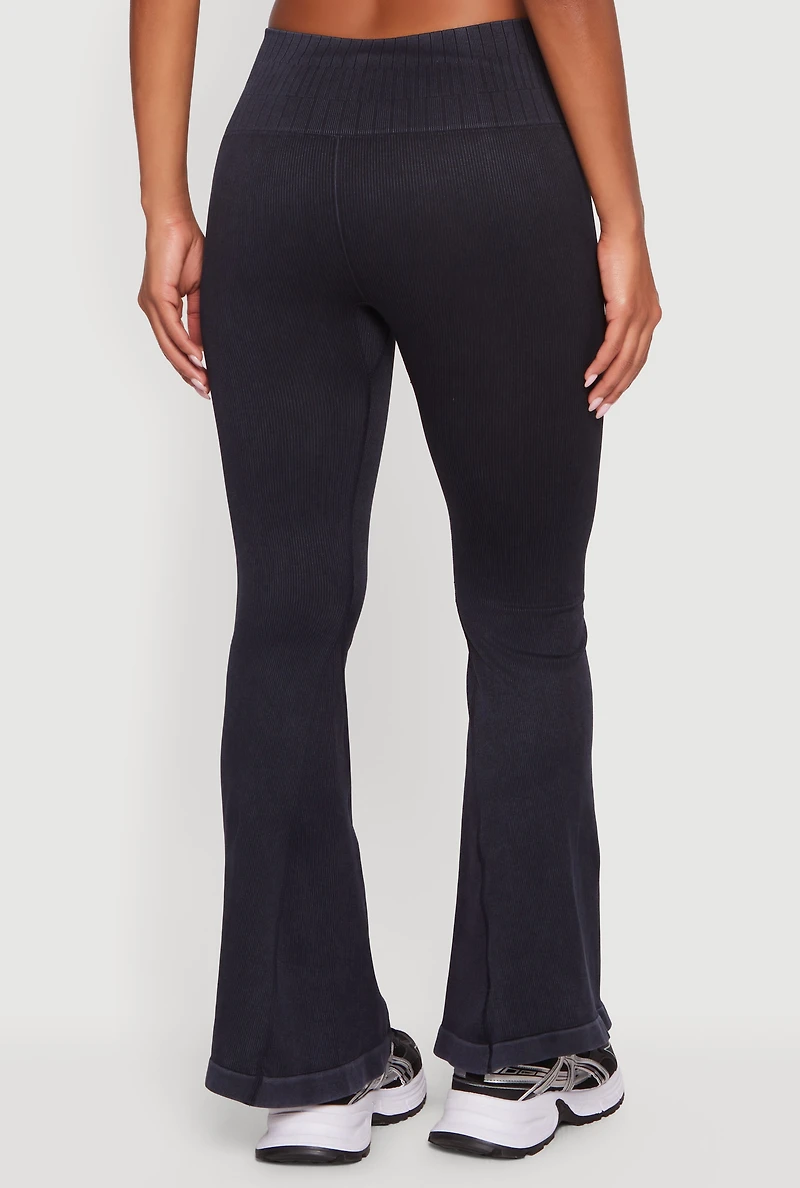 Acid Wash Seamless Pull On Flare Pants