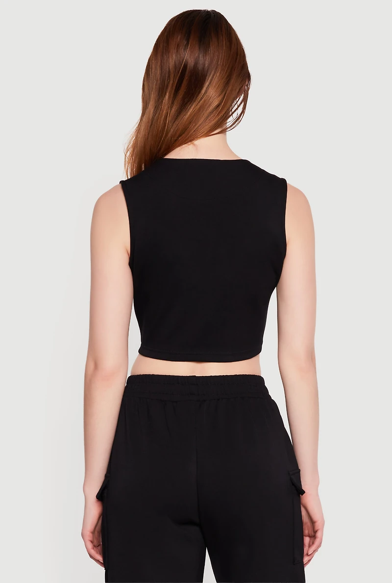 Contrast Piping Zip Front Crop Top