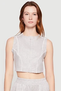 Contrast Piping Zip Front Crop Top
