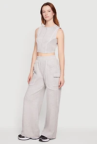 Contrast Piping Zip Front Crop Top