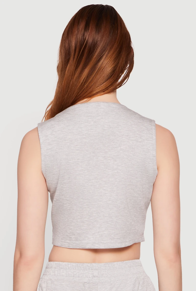 Contrast Piping Zip Front Crop Top