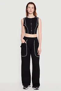 Modal Contrast Trim Piping Cargo Pocket Sweatpants