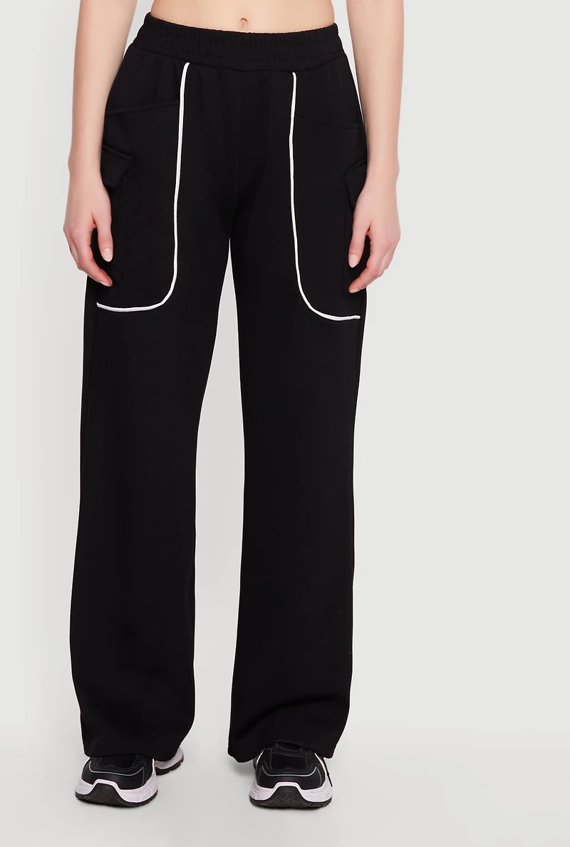 Modal Contrast Trim Piping Cargo Pocket Sweatpants