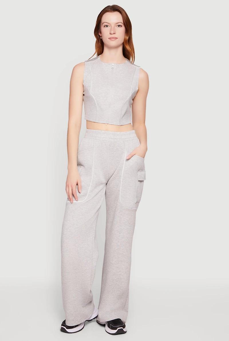 Modal Contrast Trim Piping Cargo Pocket Sweatpants