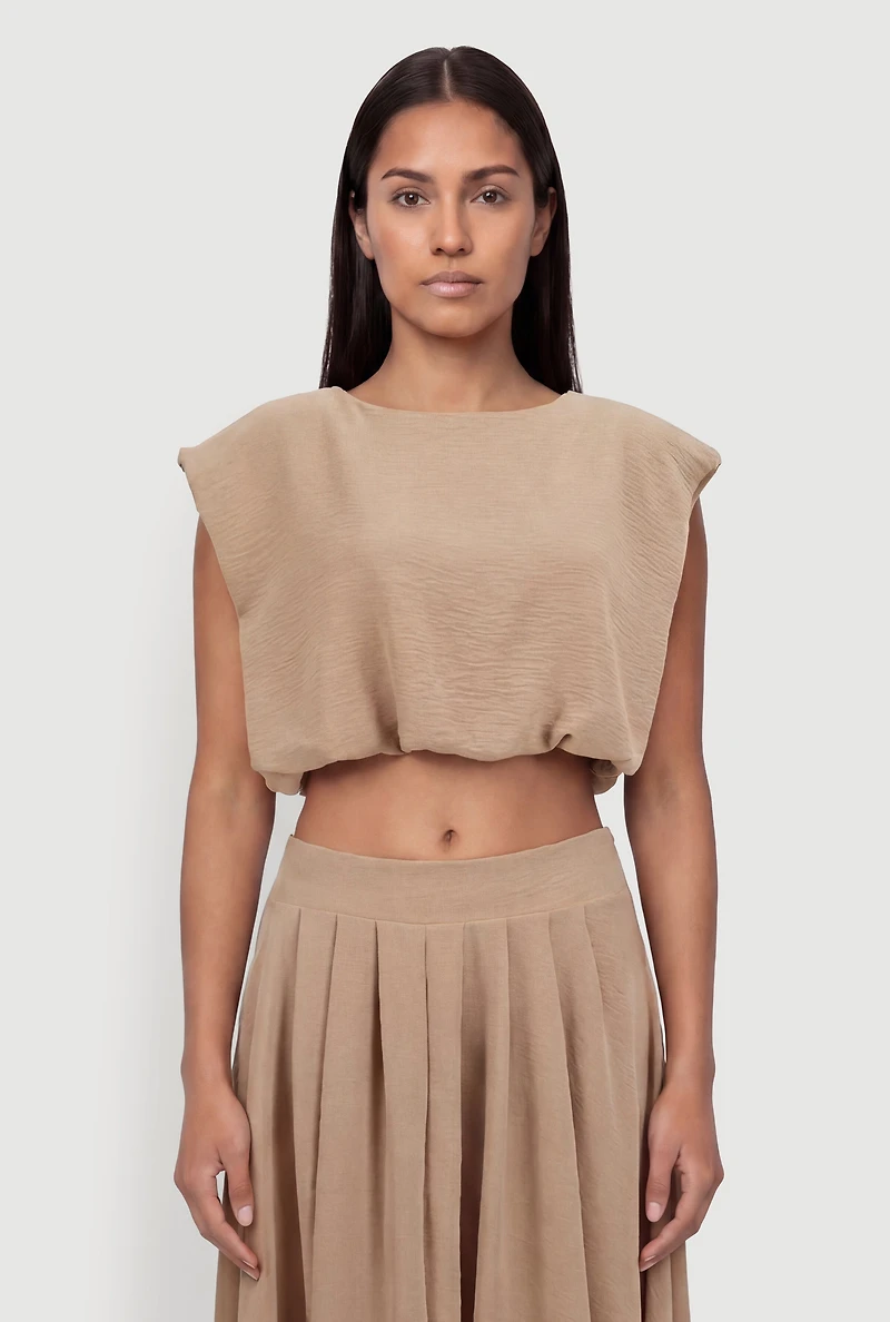 Bubble Hem Tie Back Keyhole Crop Top
