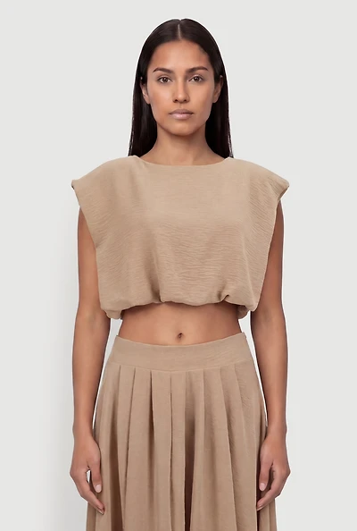 Bubble Hem Tie Back Keyhole Crop Top