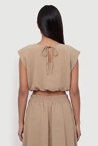 Bubble Hem Tie Back Keyhole Crop Top