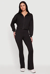 Drop Shoulder Zip Front Collared Sweatshirt