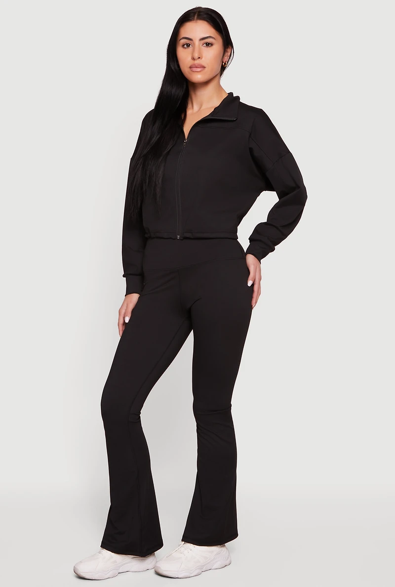 Drop Shoulder Zip Front Collared Sweatshirt