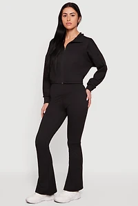 Drop Shoulder Zip Front Collared Sweatshirt