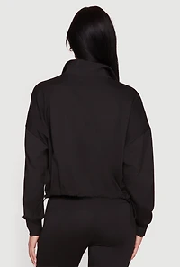 Drop Shoulder Zip Front Collared Sweatshirt