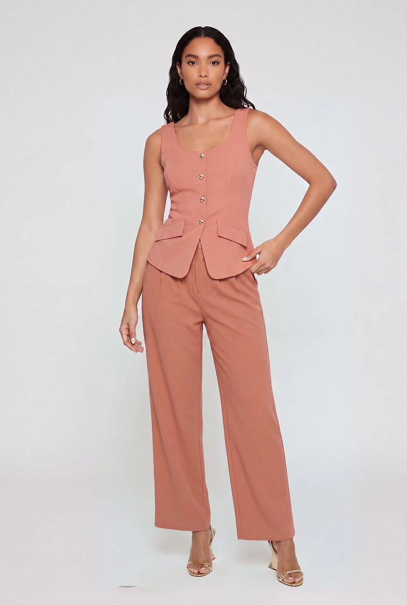 Metallic Button Front Crepe Knit Blazer Vest