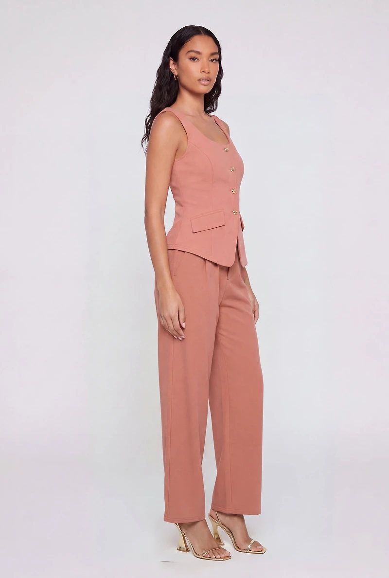 Metallic Button Front Crepe Knit Blazer Vest