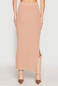 Womens Knit Side Slit Maxi Skirt, Khaki, Size S