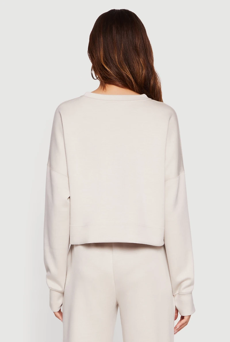 Long Sleeve High Neck Sweatshirt with Thumb Holes