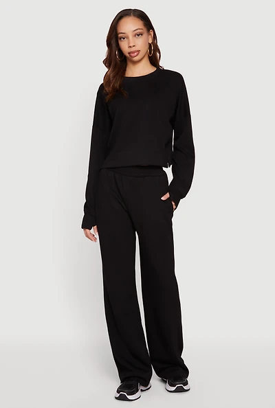 Pull On Wide Leg Mid Rise Casual Pants