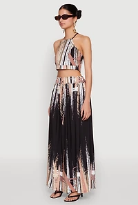 Womens Abstract Brush Stroke Print Crop Top, Multi, Size M